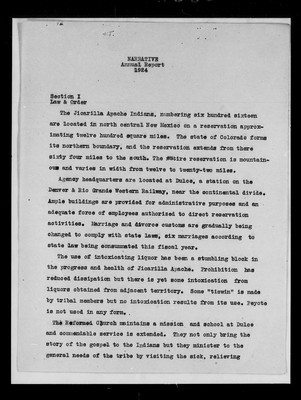 Jicarilla Apache Agency Narrative Report, 1924